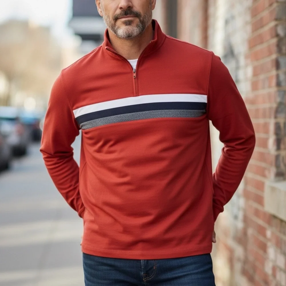 Banana Republic Red and Black‎ luxury Zip-Up Sweater Large